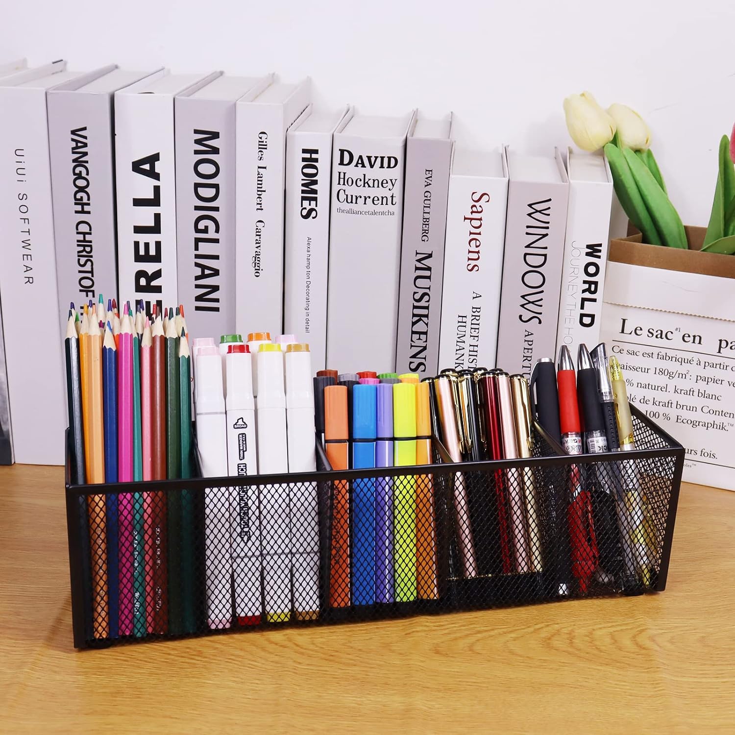 Black Mesh Pen Pencil Holder,Small Metal Desk Organizer