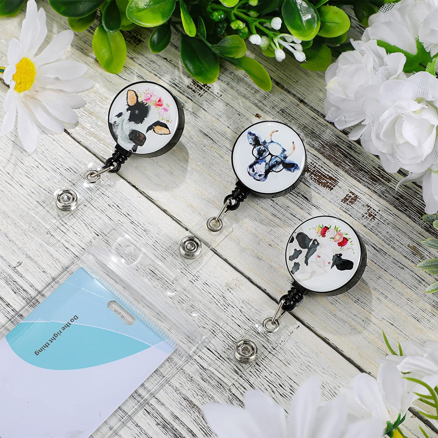 3Pcs Cow Retractable Badge Reel Holder for Nurse Doctor Teacher Student