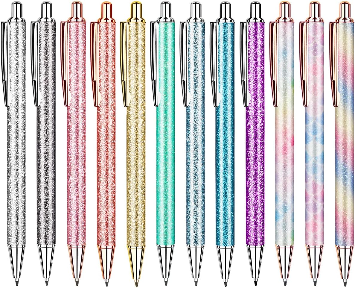 12 Pcs Glitter Ballpoint Pens,Metal Retractable Journaling Pens