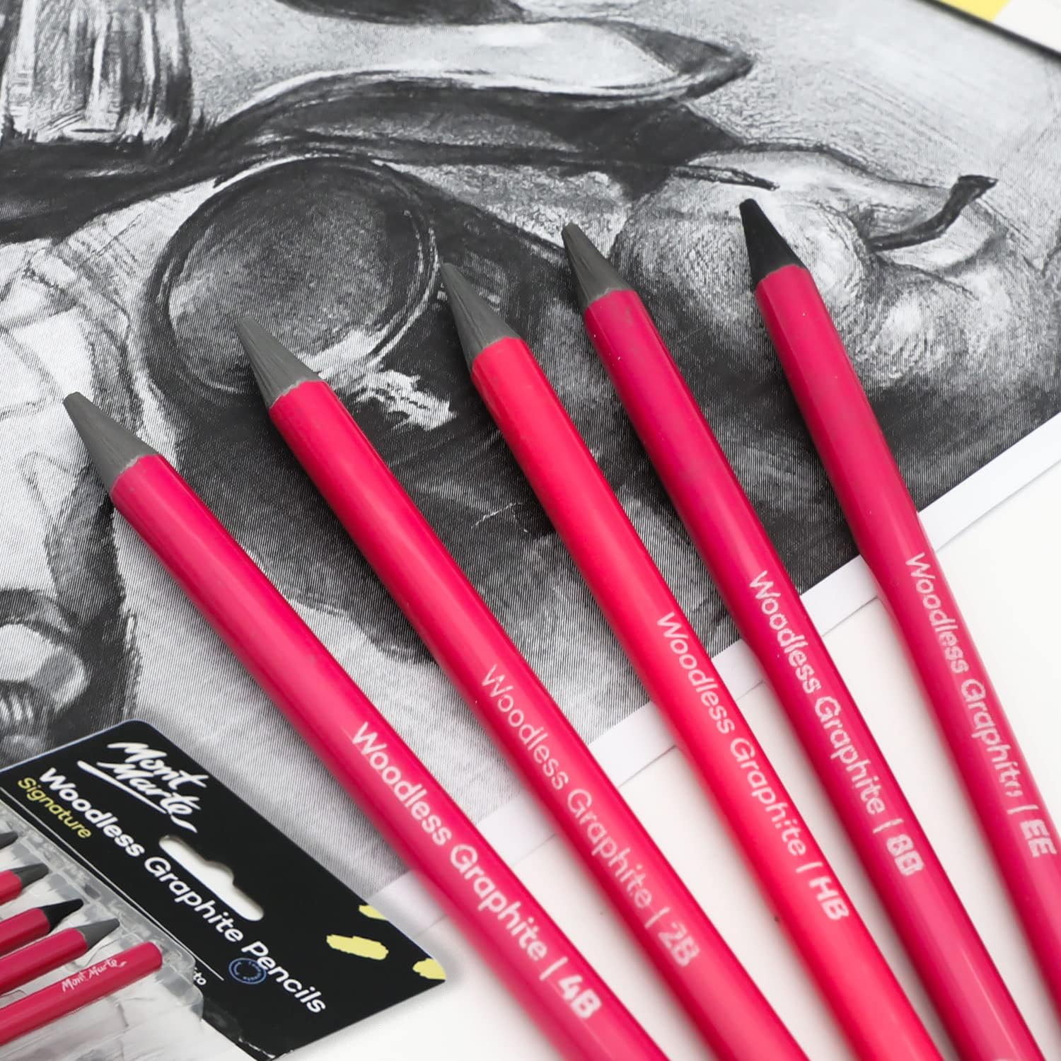 Mont Marte Woodless Graphite Pencils 6 Piece for Sketching Drawing Shading