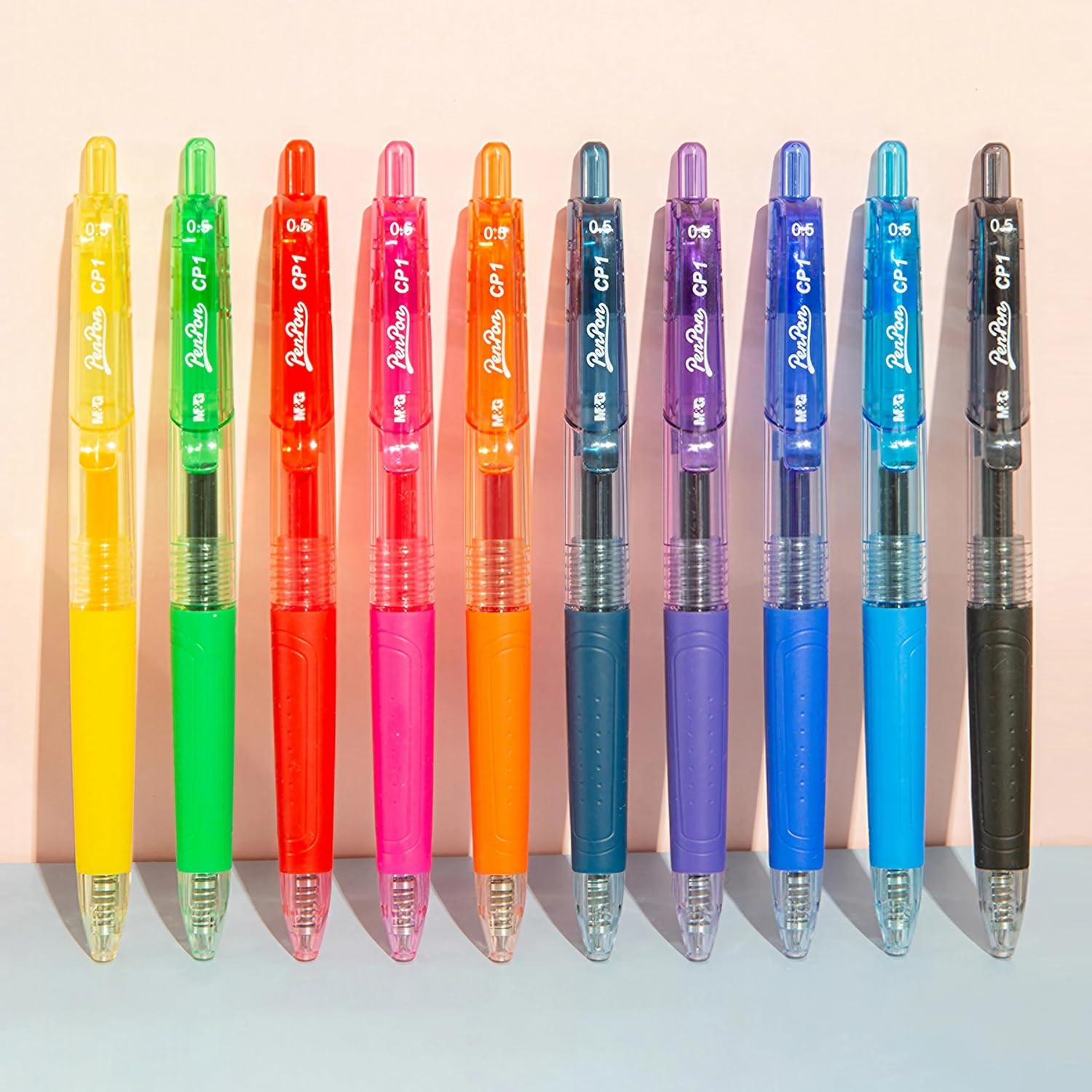 Retractable Liquid Gel Pens with Grip,10 Assorted Ink Colors (0.5 MM)