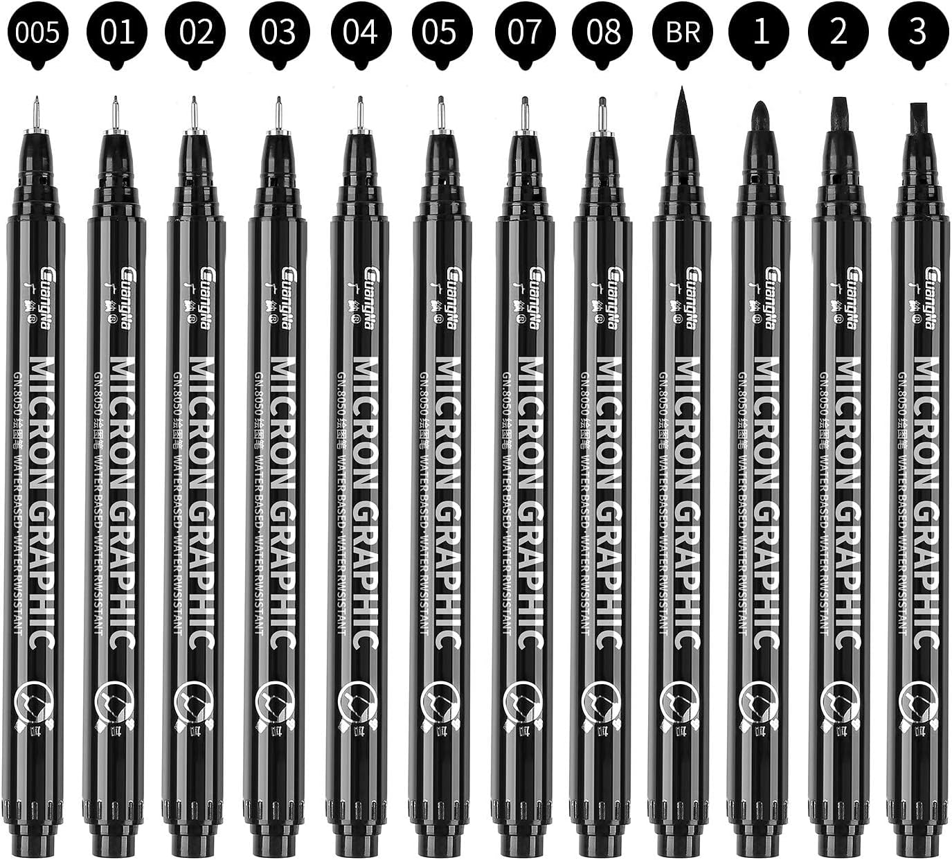 Guangna Black Micro-Pen Fineliner Ink Pens Drawing Pens 12 Pack