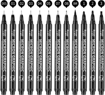 Guangna Black Micro-Pen Fineliner Ink Pens Drawing Pens 12 Pack