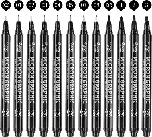 Guangna Black Micro-Pen Fineliner Ink Pens Drawing Pens 12 Pack