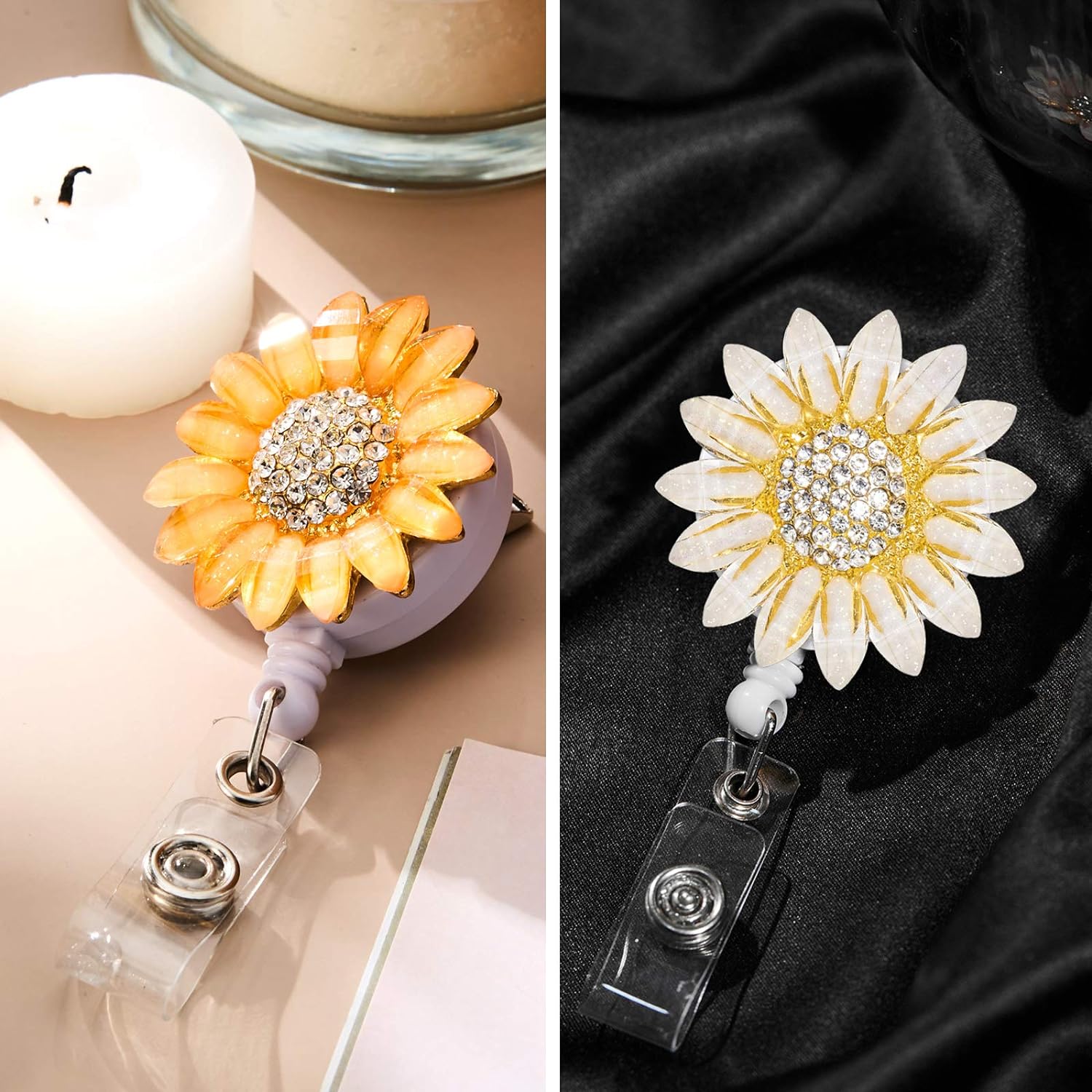 Retractable Sunflower Badge Reel Holder with Alligator Clip 2 Pack