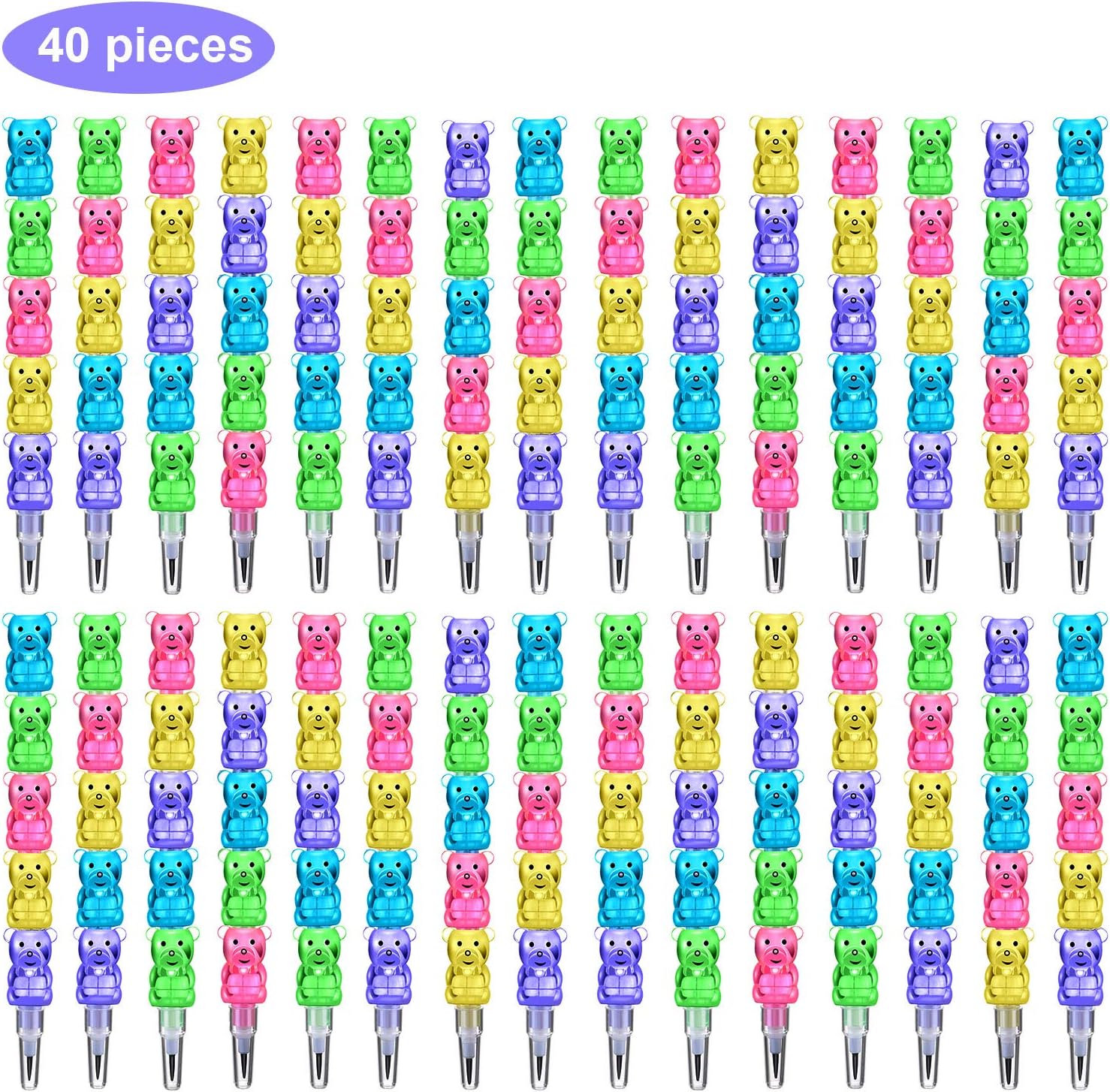 40Pcs 5in1 Stackable Pencils Plastic Colored Bear