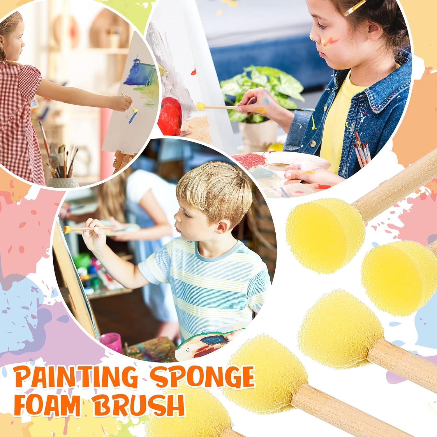 100Pcs Small Round Paint Sponge Foam Brush for Kids DIY Painting Crafts