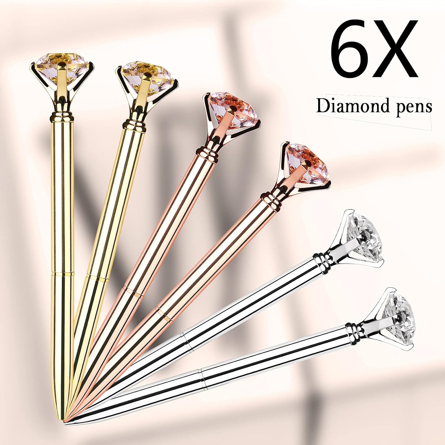 6Pcs Ballpoint Pens Metal Diamond Journaling Gift Pens,Black Ink