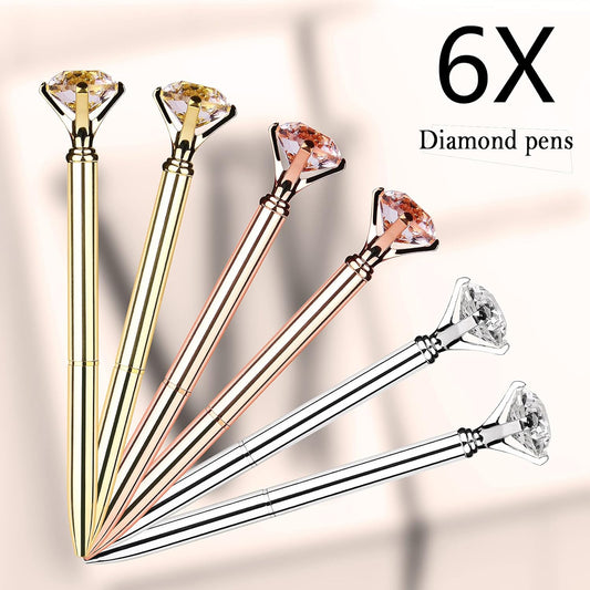 6Pcs Ballpoint Pens Metal Diamond Journaling Gift Pens,Black Ink