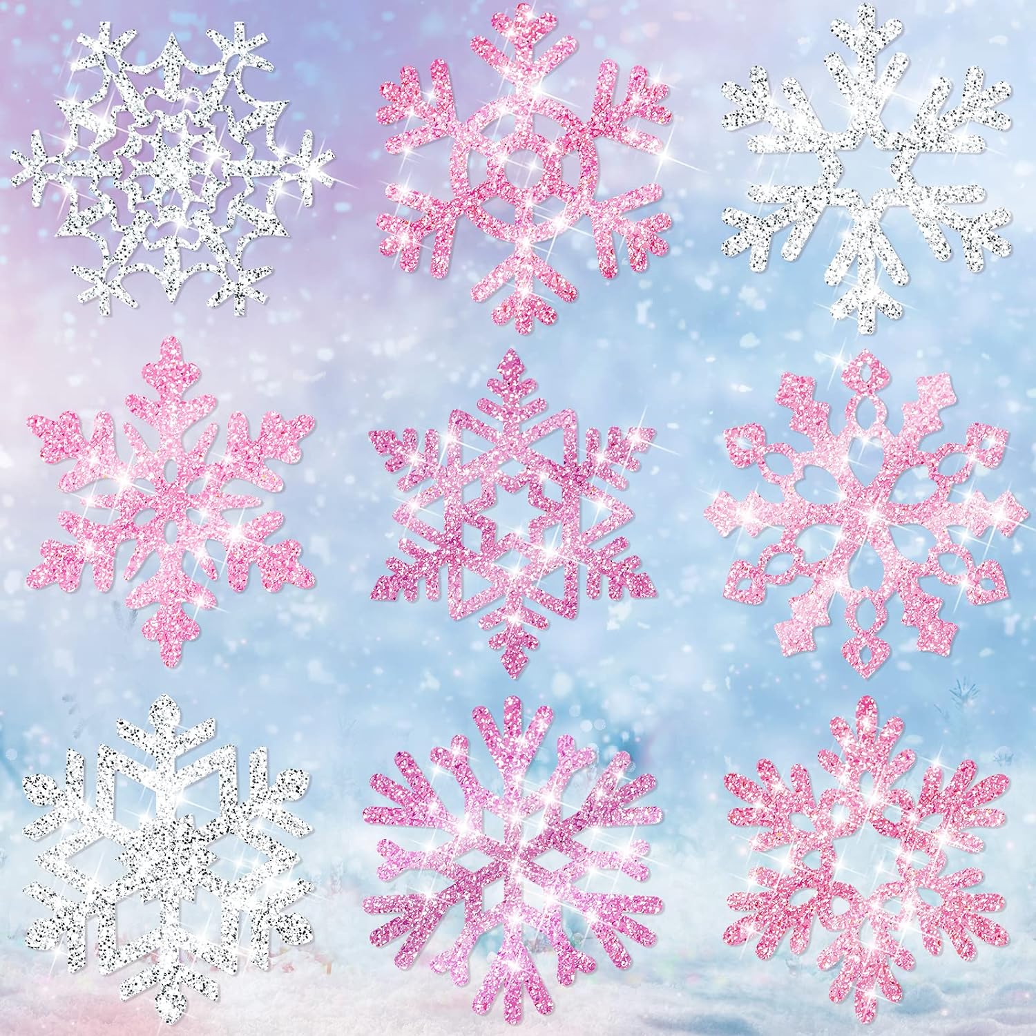 45pcs Winter Christmas Snowflake Paper Cutouts with Glue Point Dots