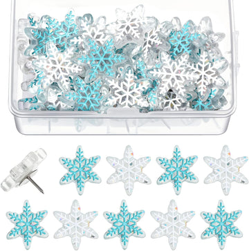 30Pcs Snowflake Push Pins,1 and 0.7 Inch Thumb Tacks for Bulletin Board