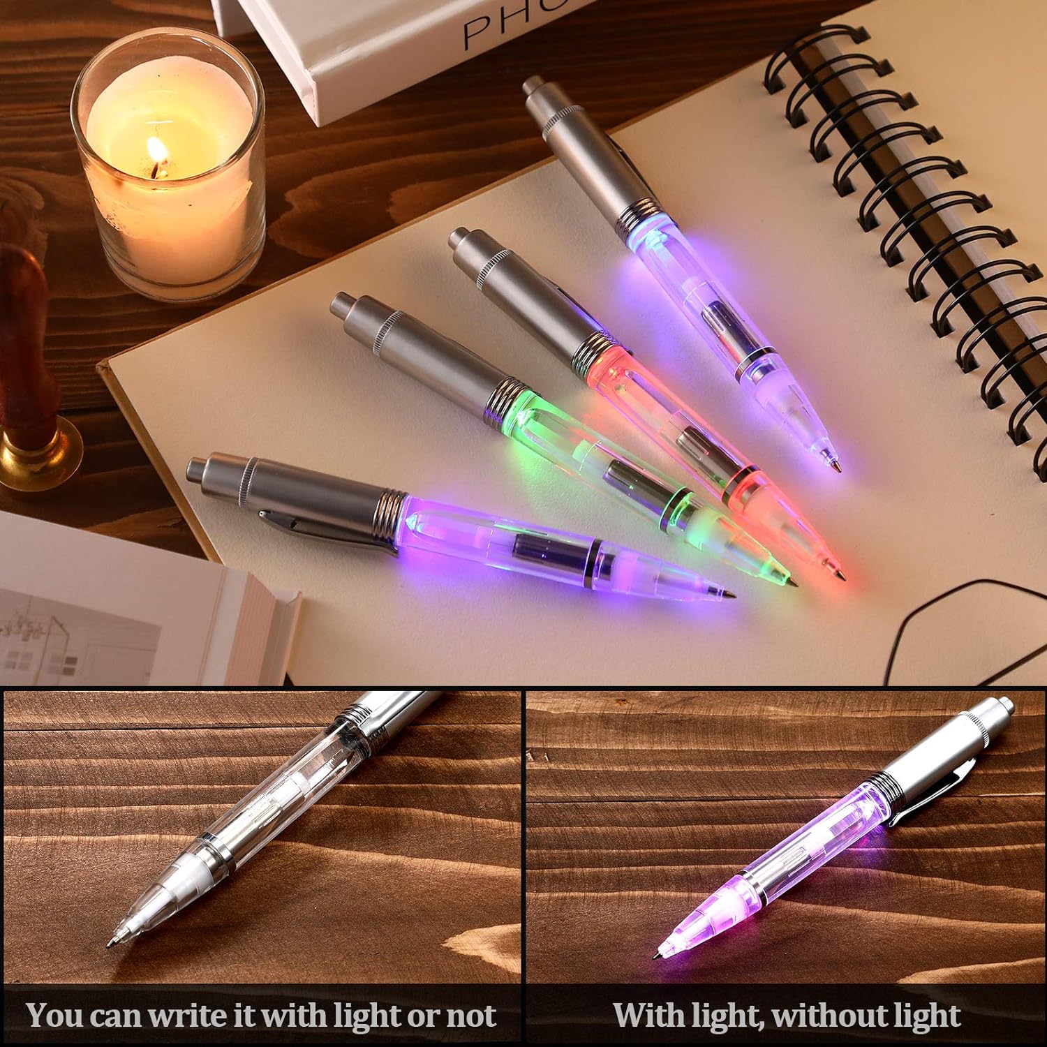 16Pcs LED Penlight Light-up Ballpoint Pens for Night Writing Rainbow