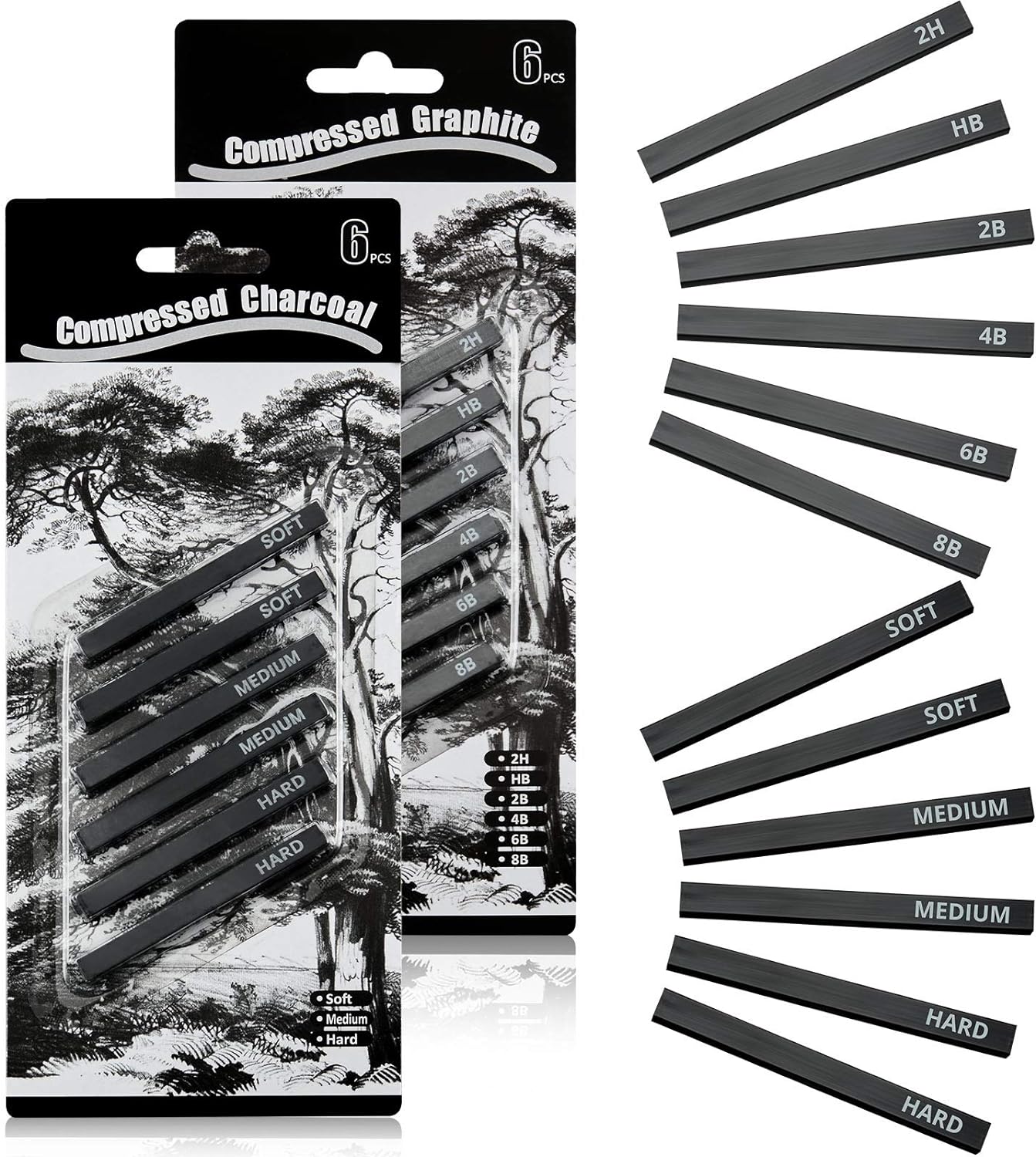 12Pcs Graphite Compressed Charcoal Sticks Drawing Pencils Set