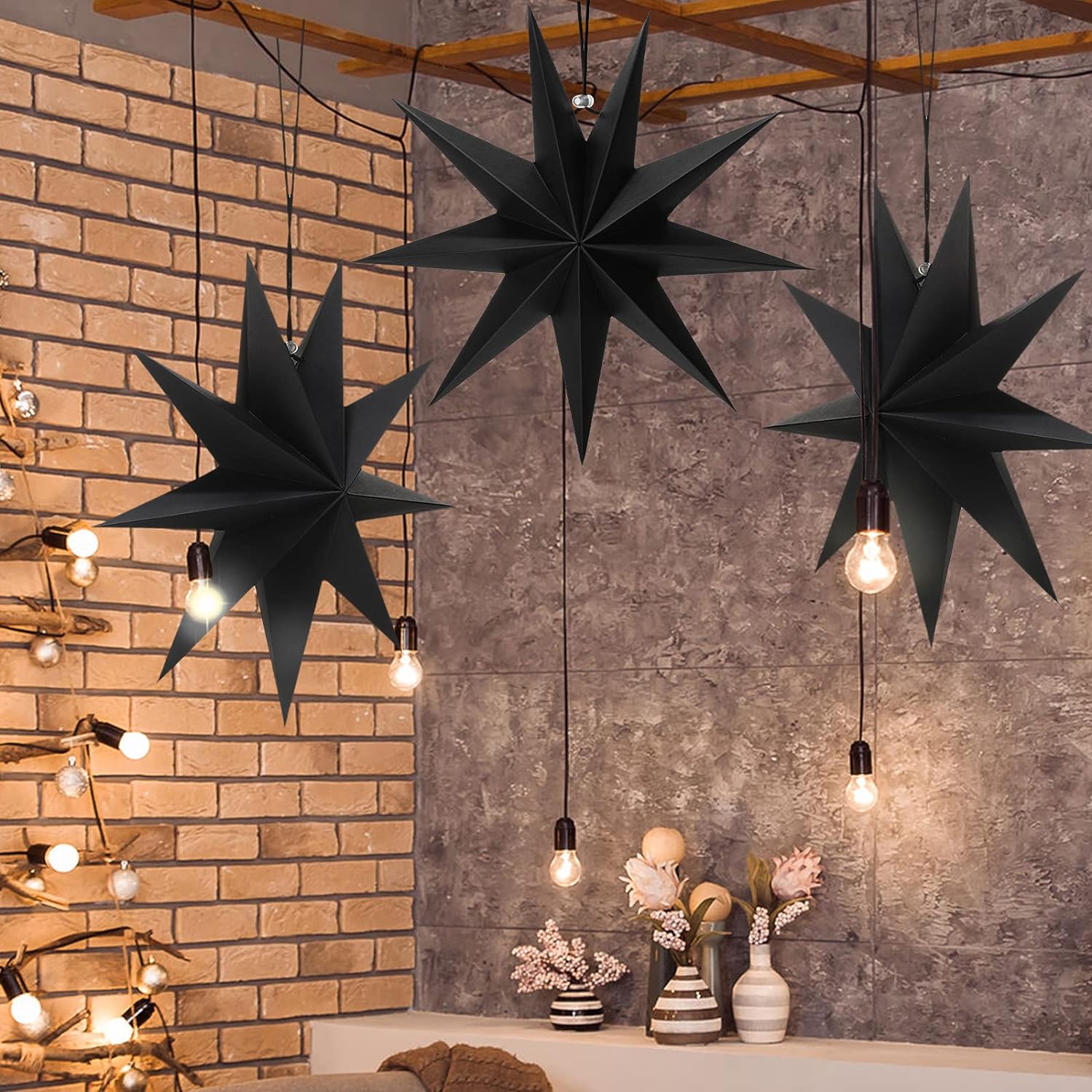 3Pcs Paper Star Lanterns 12 Inch Hanging Decor