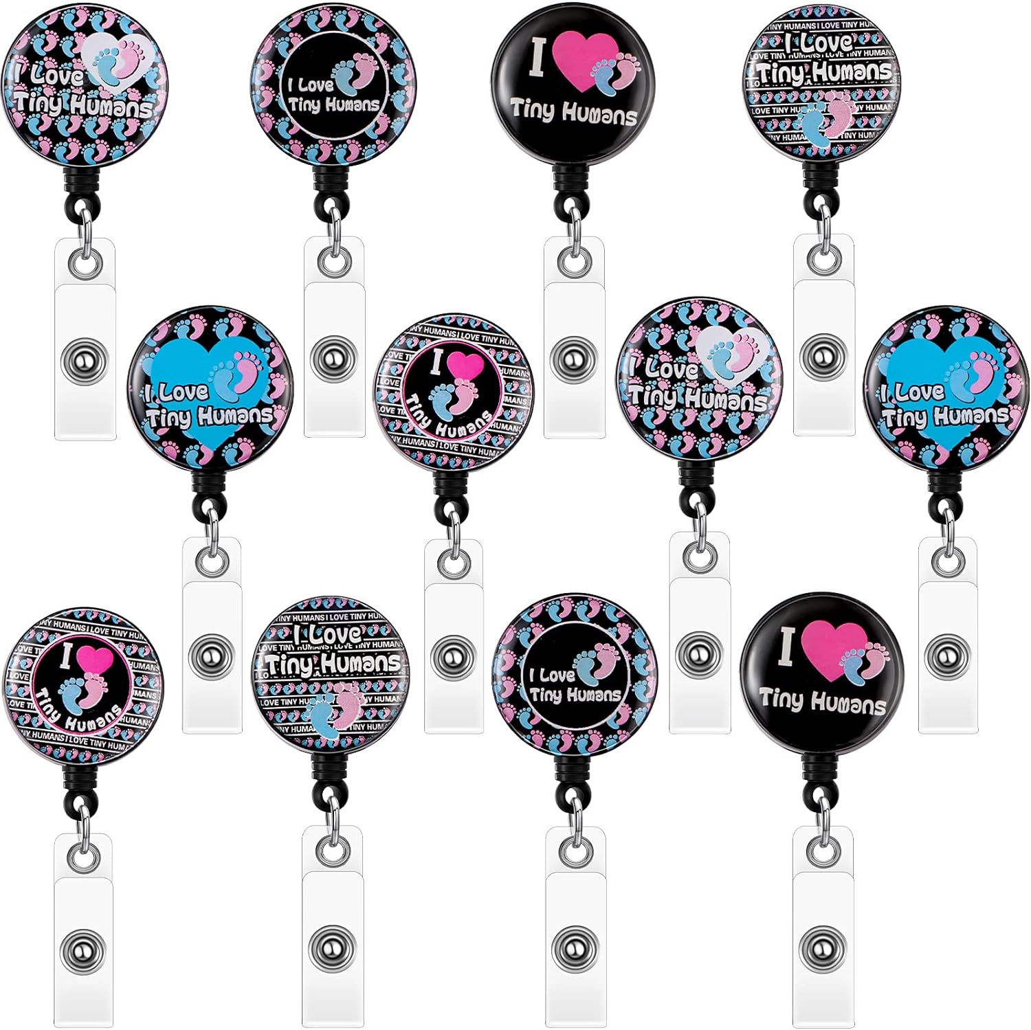 12Pcs I Love Tiny Humans Retractable Badge Holder for Pediatric Nurses