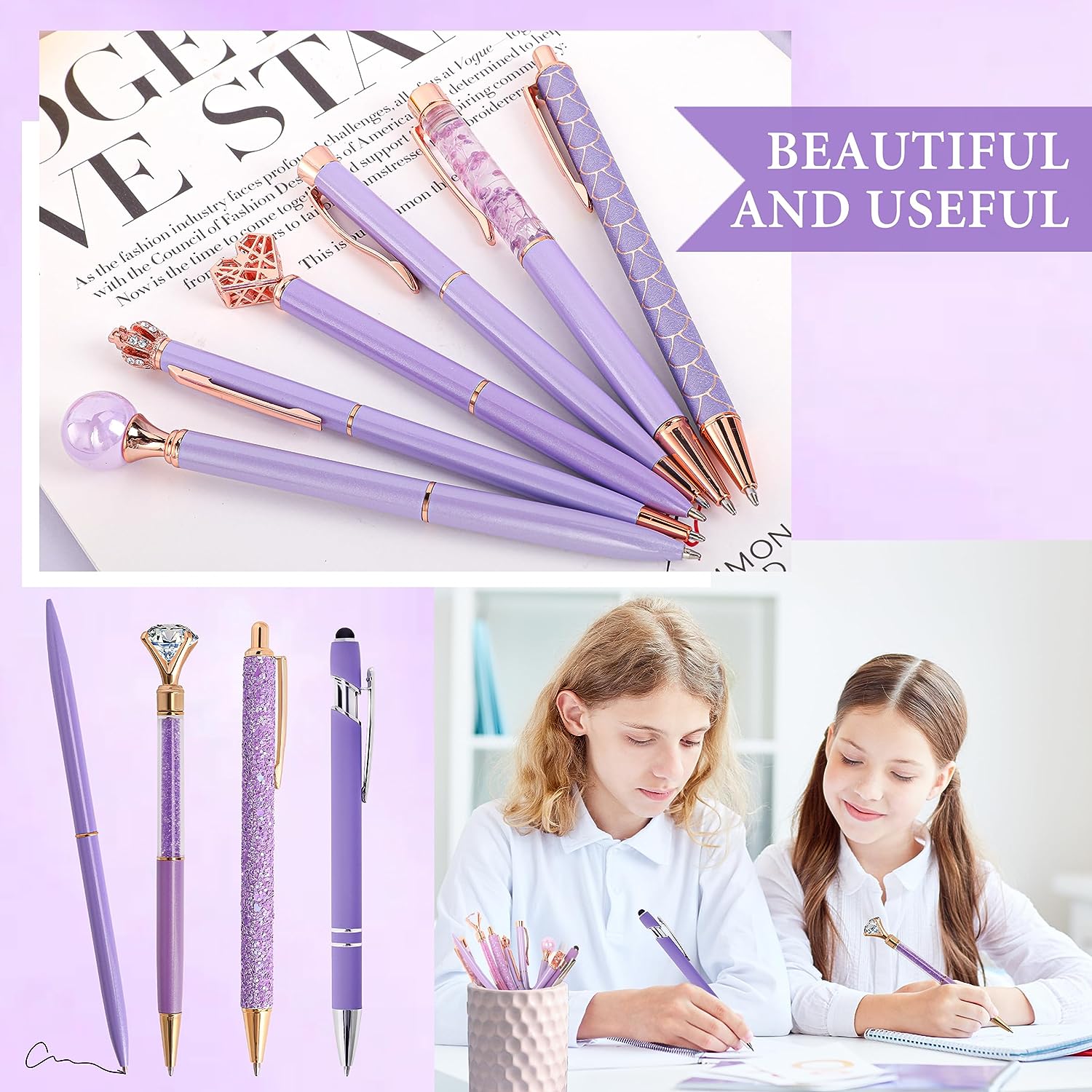 10Pcs Ballpoint Pens Set Party Favors for Kids Purple Pink Pens Gifts