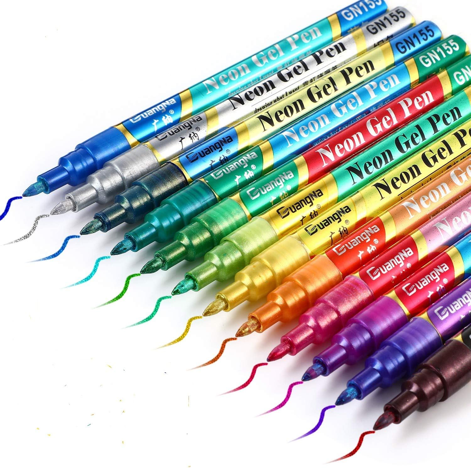 Guangna Neon Gel Pen Glitter Double Color Metallic Marker-12 Colors