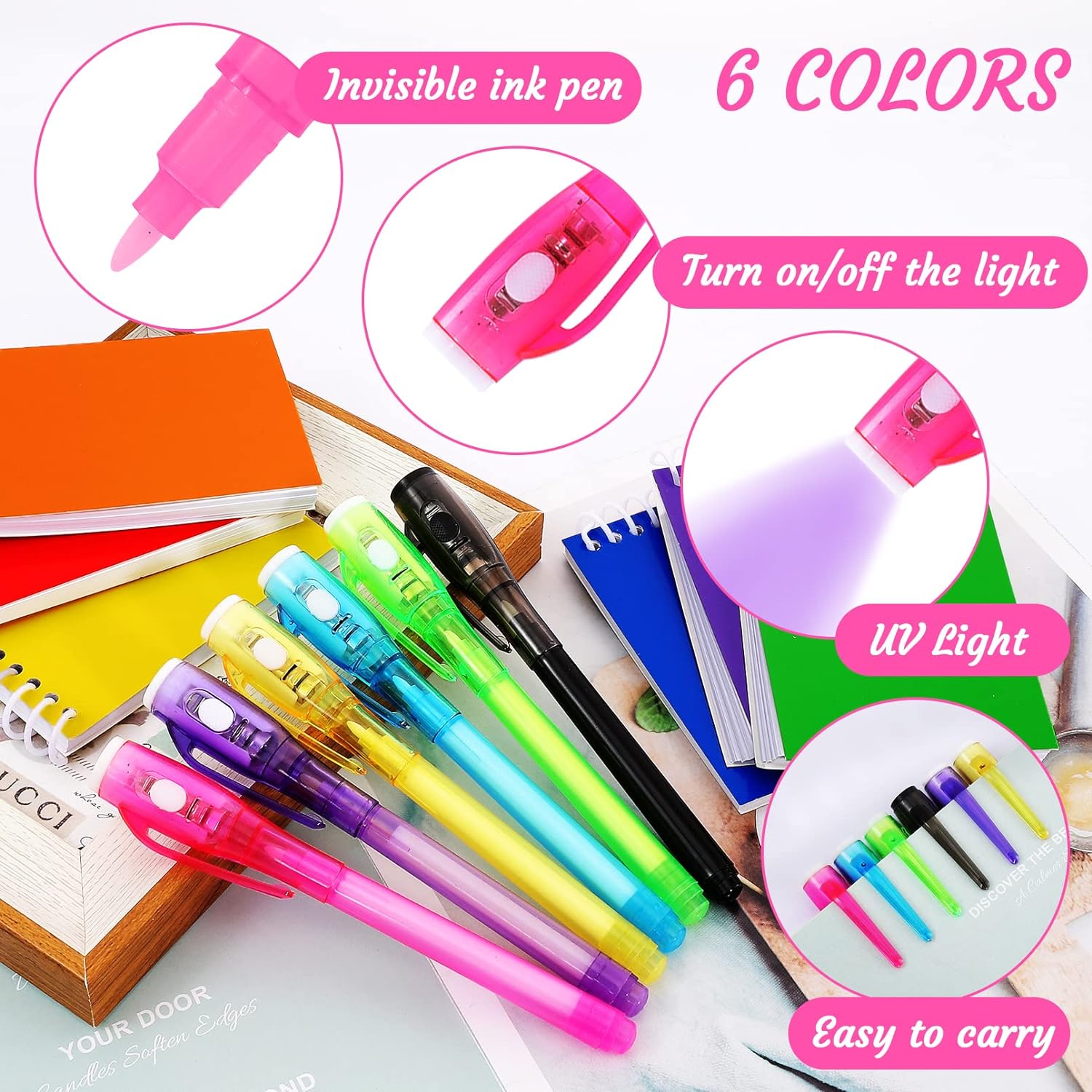 12PCS Invisible Ink Pen,Spy Pen with UV Light for Kids