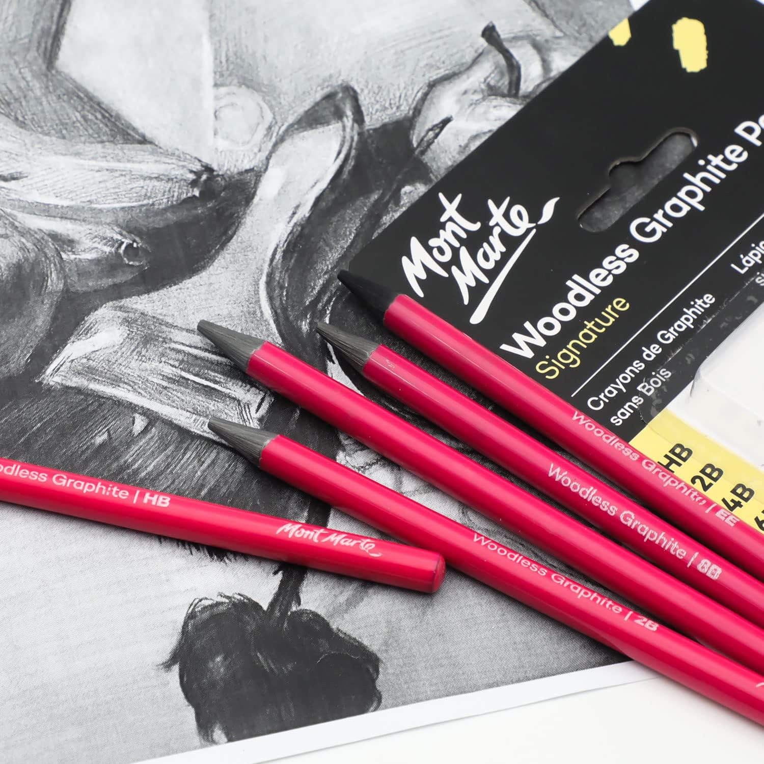 Mont Marte Woodless Graphite Pencils 6 Piece for Sketching Drawing Shading