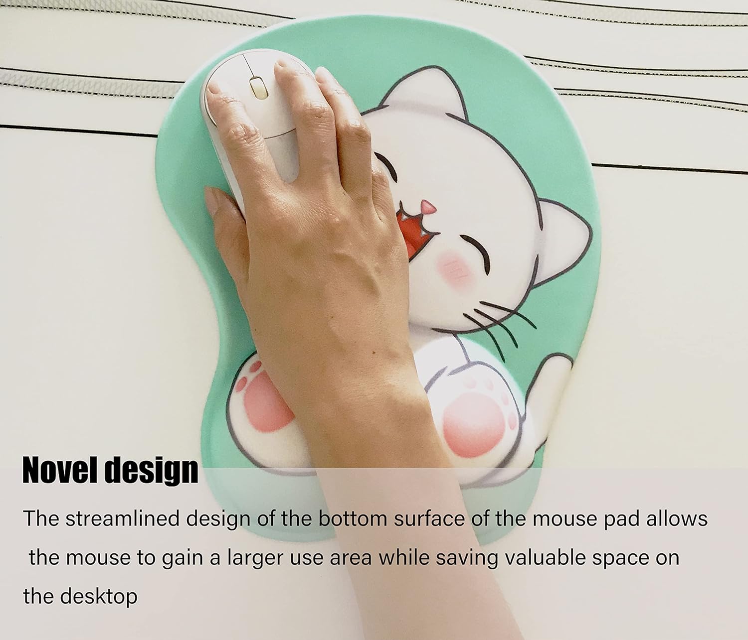 Cute Cat Mouse Pad with Grgonomic Wrist Rest Support