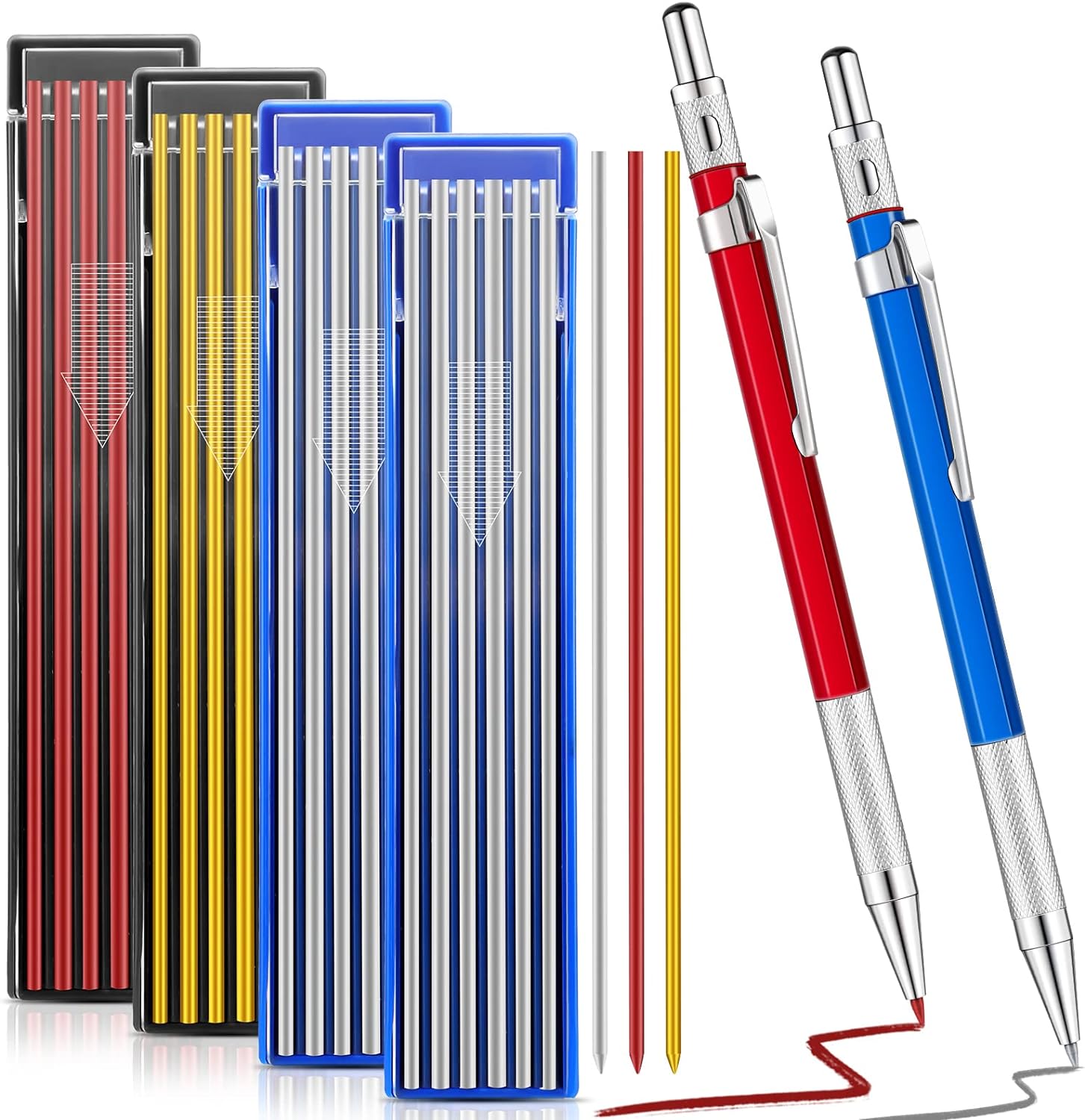 2Pcs Welders Mechanical Pencils with 48PCS Round Refills