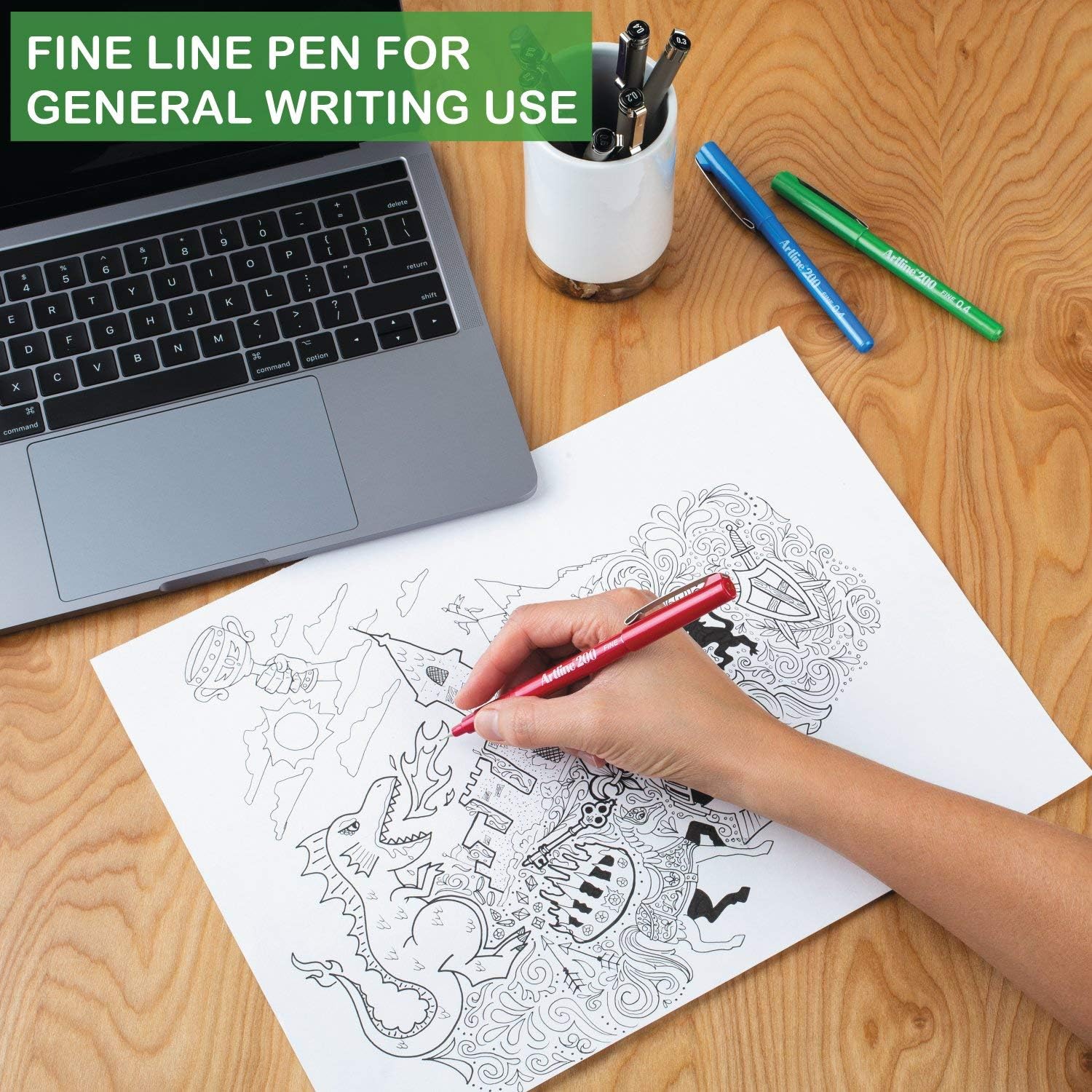 Artline 200 Fineline Writing Pens,0.4mm Assorted Colors (Pack of 4)