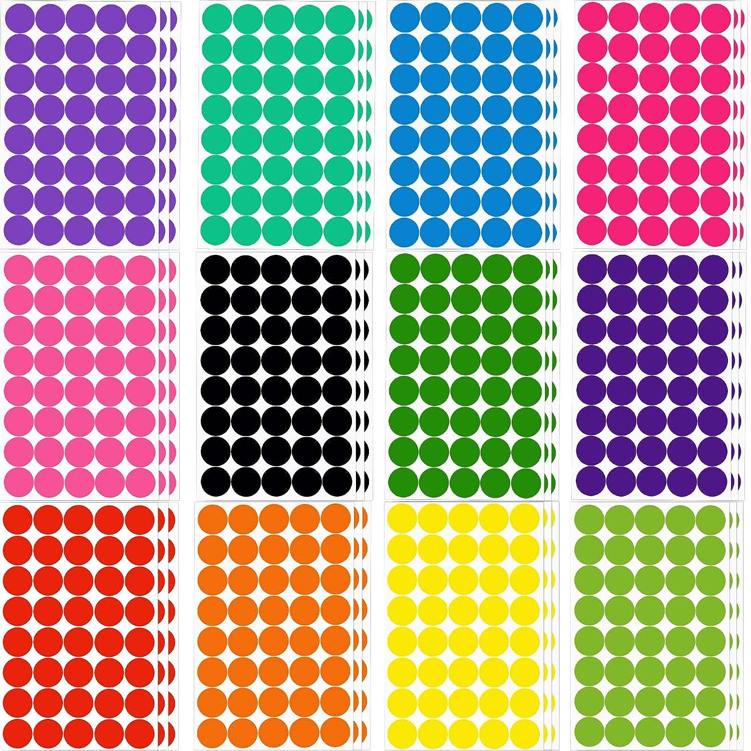 1440PCS 12 Colored Dot Stickers Labels 19mm