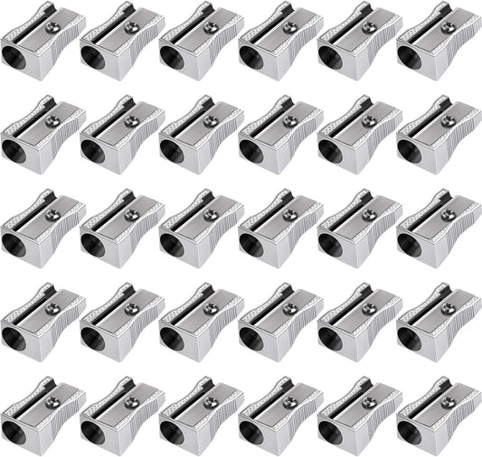 48 Pack Handheld Metal Mini Manual Pencil Sharpeners Silver