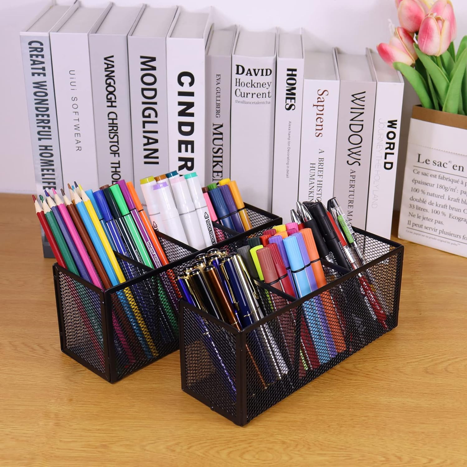 Black Mesh Pen Pencil Holder,Small Metal Desk Organizer