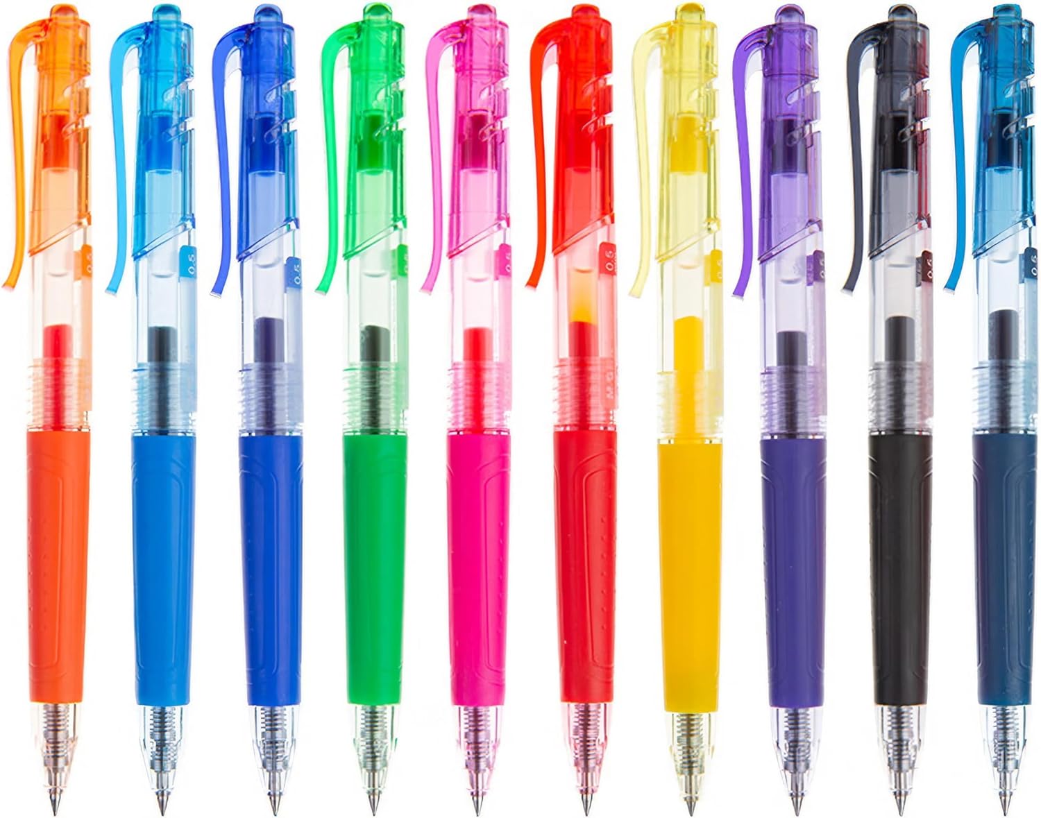 Retractable Liquid Gel Pens with Grip,10 Assorted Ink Colors (0.5 MM)