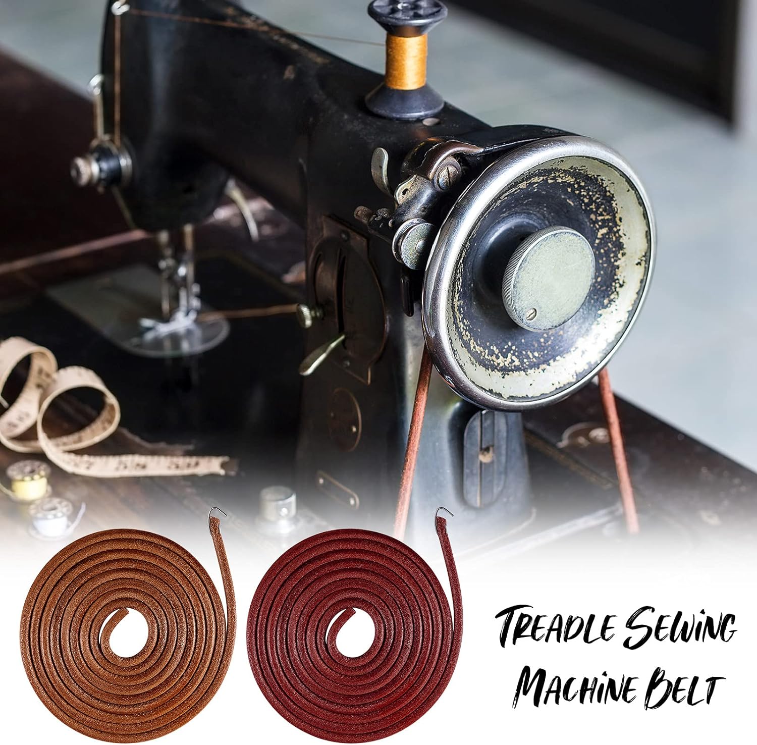 4Pcs Treadle Sewing Machine Leather Belt with Hook 72 x 3/16 Inch