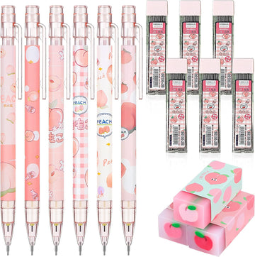 15pcs Peach Mechanical Pencils with 0.5mm Pencil Refills and Erasers