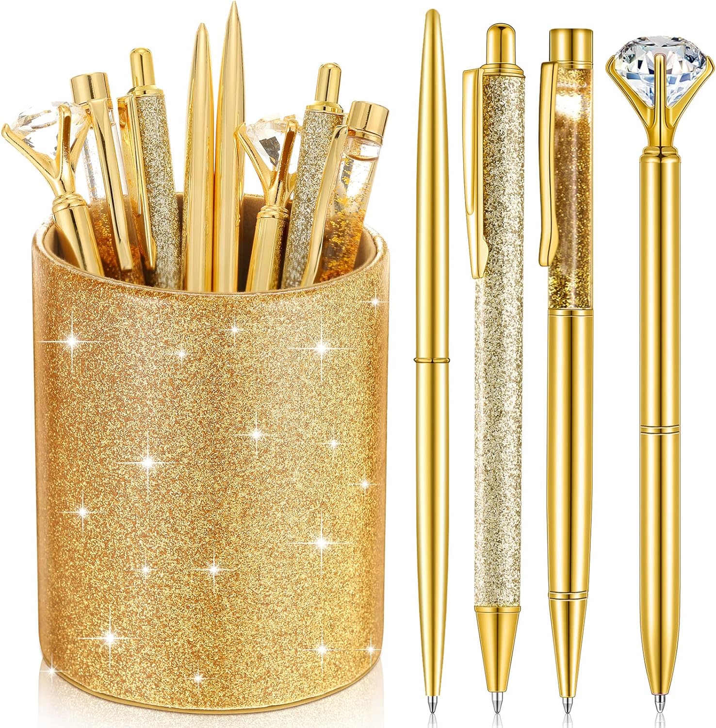 8Pcs Crystal Glitter Ballpoint Pens with Pen Holder for Desk Organizer