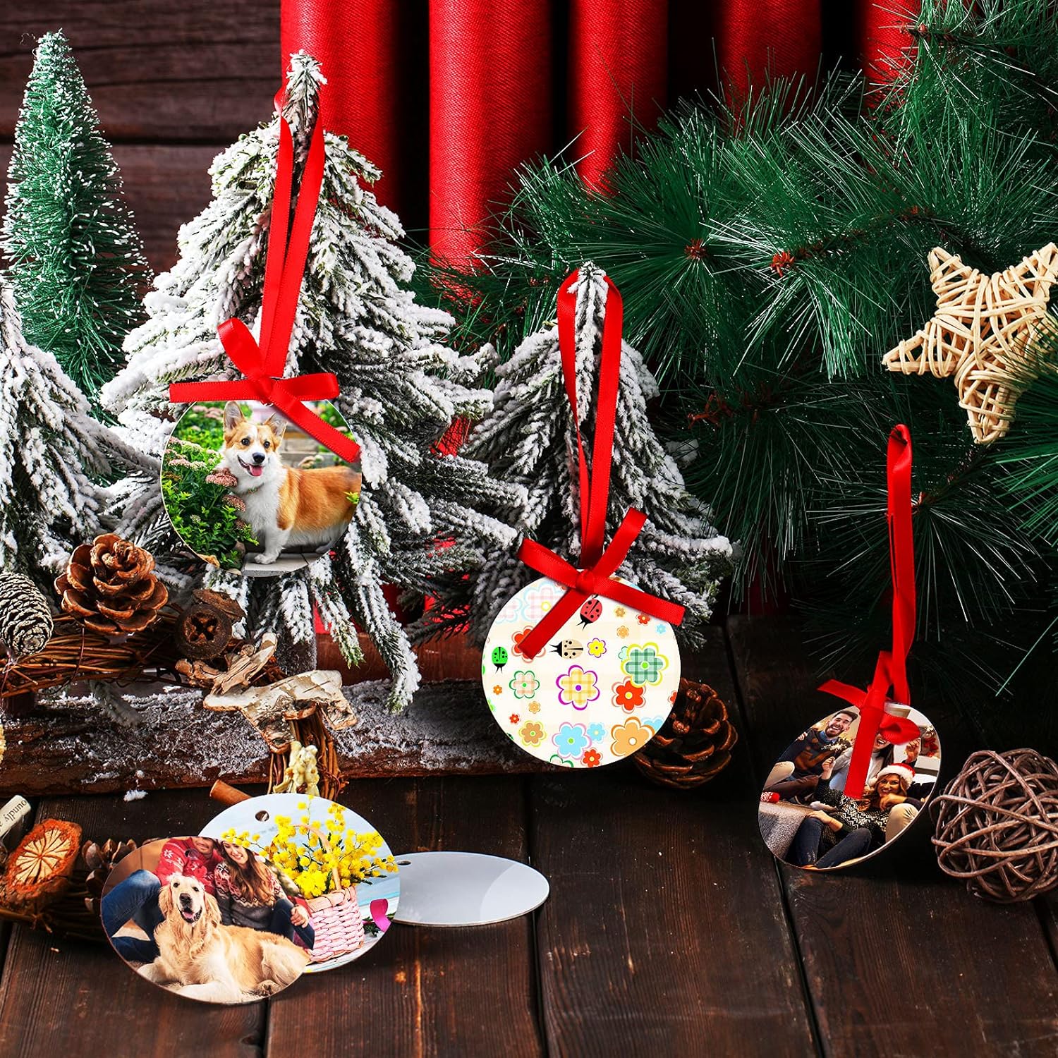 Sublimation Blank Christmas Ornament Pendants with Ribbon 10 Pack