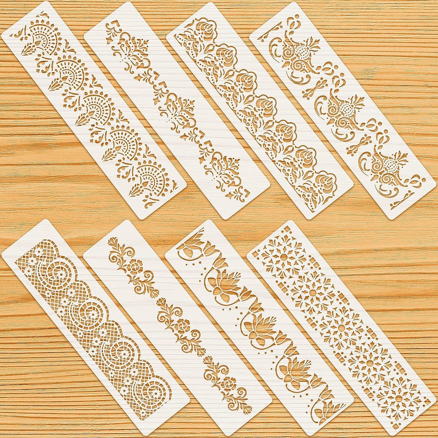 8 Pieces Ornate Border Stencil Flower Template DIY Art and Craft