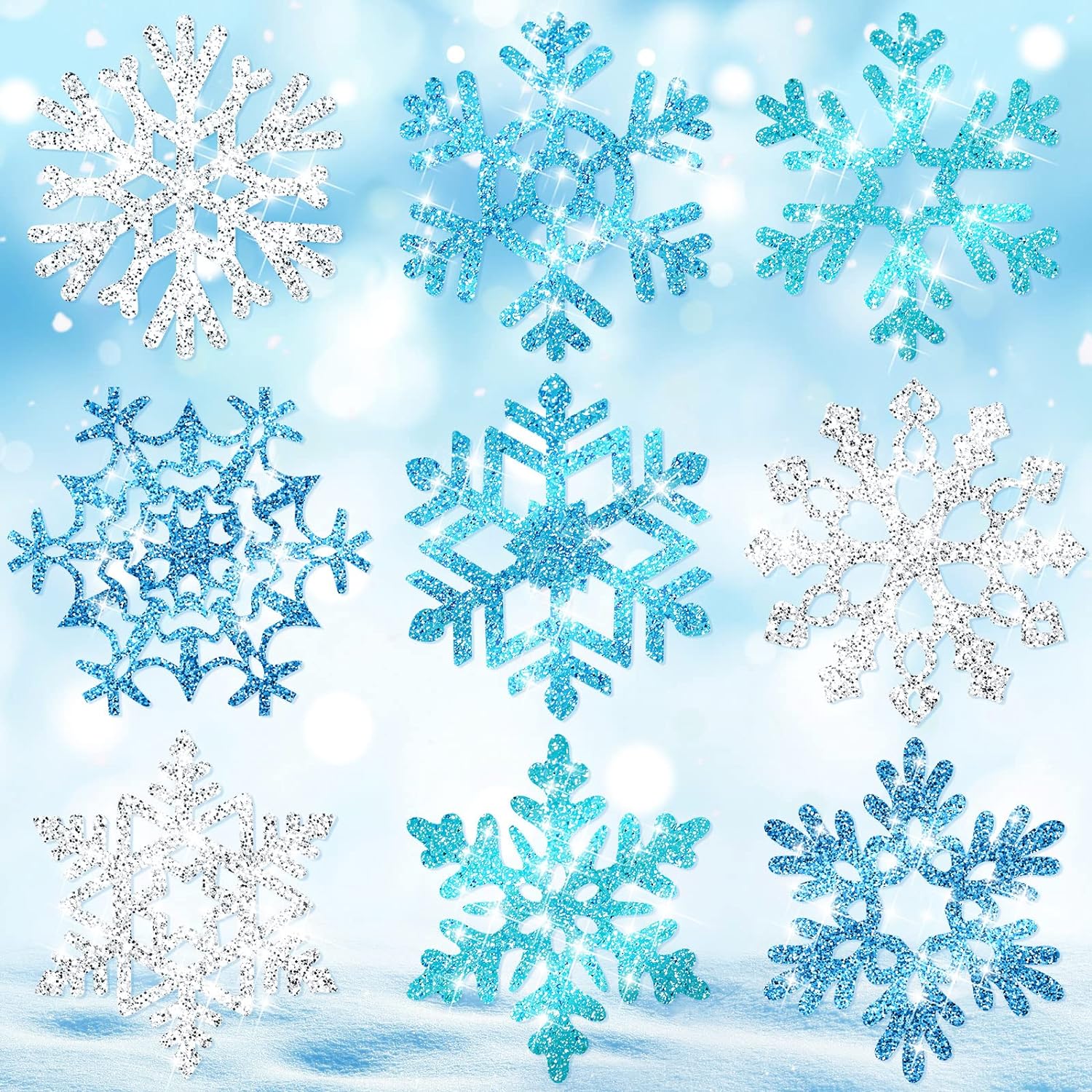 45pcs Winter Christmas Snowflake Paper Cutouts with Glue Point Dots