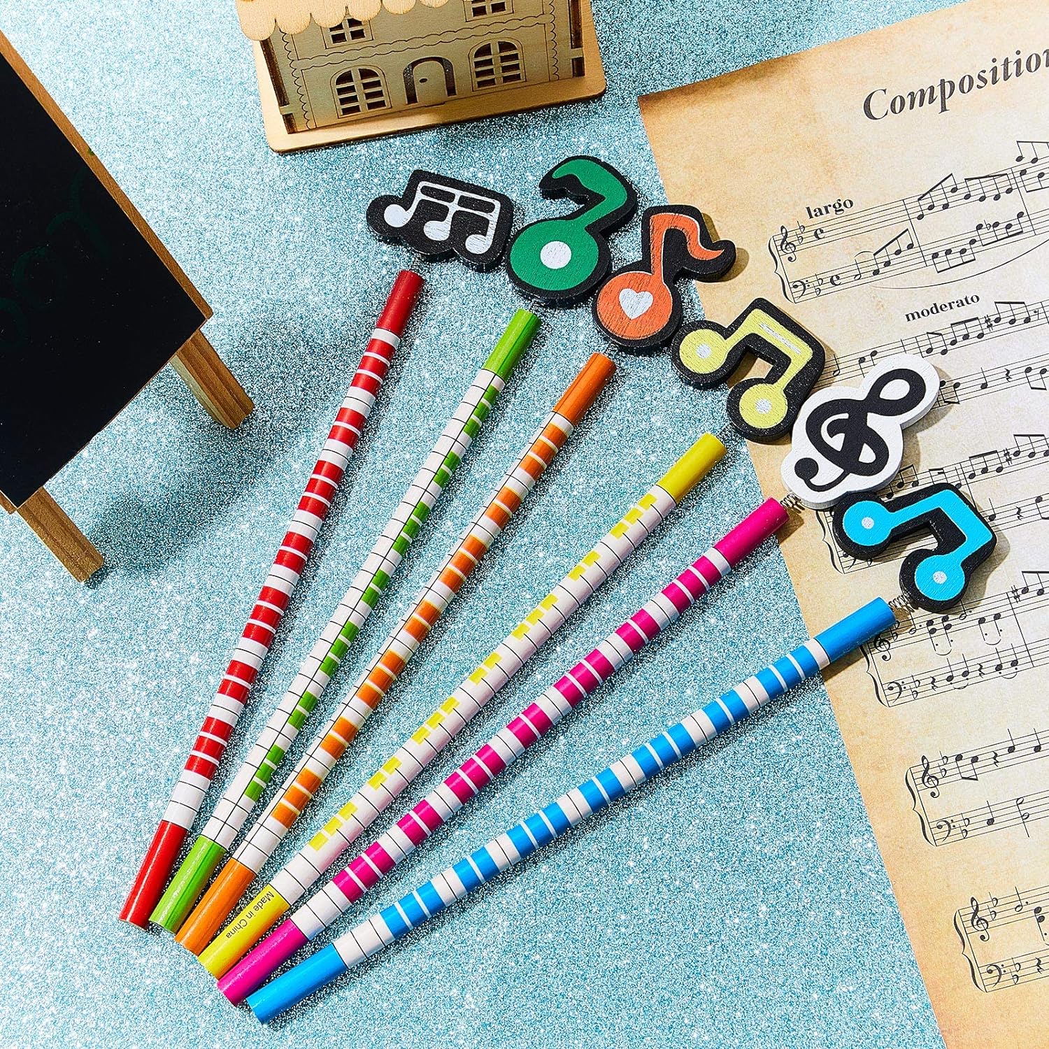 12 Pieces Music Notes Pencils Kids Wooden Pencils